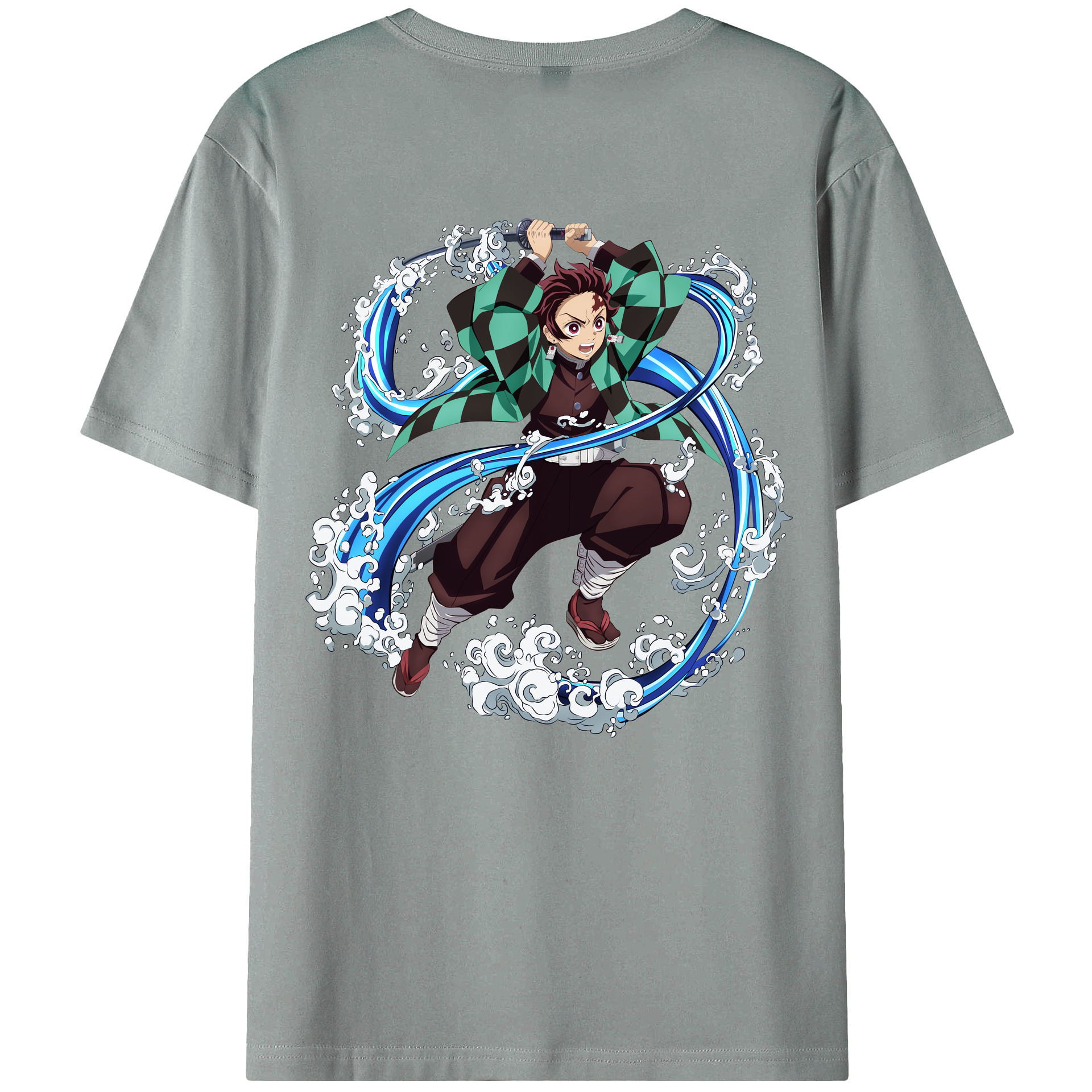（画像用） 鬼滅の刃 竈門 炭治郎／かまど たんじろう Kamado Tanjirou 綿100％ メンズ半袖Tシャツ（バックプリント） 通気性